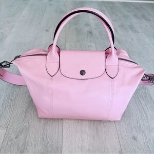 Longchamp Le Pliage Leather Top Handle Bag in Pink